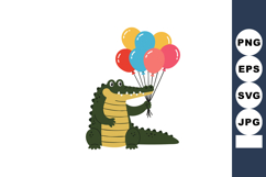 Crocodile holding colorful balloons cartoon vector illustrat Product Image 1