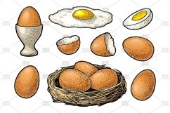 Fried and boiled chicken brown eggs with broken shell and ne Product Image 1