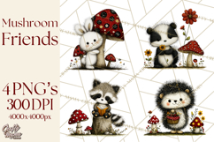Forest Friends Woodland Animals PNG Clipart Mushrooms Art Product Image 1