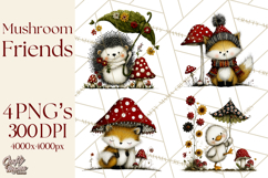 Forest Friends Woodland Animals PNG Clipart Mushrooms Art Product Image 1