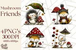 Forest Friends Woodland Animals PNG Clipart Mushrooms Art Product Image 1