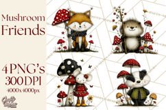 Forest Friends Woodland Animals PNG Clipart Mushrooms Art Product Image 1