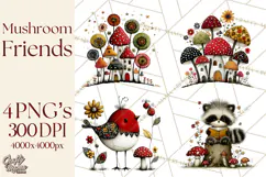 Forest Friends Woodland Animals PNG Clipart Mushrooms Art Product Image 1