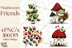 Forest Friends Woodland Animals PNG Clipart Mushrooms Art Product Image 1