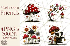 Forest Friends Woodland Animals PNG Clipart Mushrooms Art Product Image 1