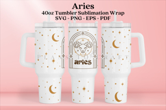 Zodiac 40oz tumbler wrap SVG featuring celestial and astrology-inspired artwork, suitable for customizing handled tumblers with Cricut and Silhouette using ready-to-use SVG, PNG, EPS, and DXF files.
