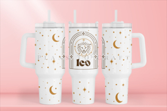 Zodiac 40oz tumbler wrap SVG featuring celestial and astrology-inspired artwork, suitable for customizing handled tumblers with Cricut and Silhouette using ready-to-use SVG, PNG, EPS, and DXF files.