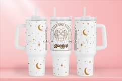 Zodiac 40oz tumbler wrap SVG featuring celestial and astrology-inspired artwork, suitable for customizing handled tumblers with Cricut and Silhouette using ready-to-use SVG, PNG, EPS, and DXF files.