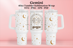 Zodiac 40oz tumbler wrap SVG featuring celestial and astrology-inspired artwork, suitable for customizing handled tumblers with Cricut and Silhouette using ready-to-use SVG, PNG, EPS, and DXF files.
