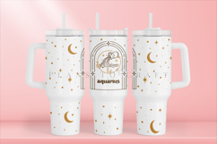 Zodiac 40oz tumbler wrap SVG featuring celestial and astrology-inspired artwork, suitable for customizing handled tumblers with Cricut and Silhouette using ready-to-use SVG, PNG, EPS, and DXF files.