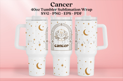 Zodiac 40oz tumbler wrap SVG featuring celestial and astrology-inspired artwork, suitable for customizing handled tumblers with Cricut and Silhouette using ready-to-use SVG, PNG, EPS, and DXF files.