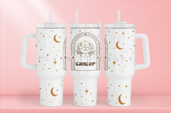 Zodiac 40oz tumbler wrap SVG featuring celestial and astrology-inspired artwork, suitable for customizing handled tumblers with Cricut and Silhouette using ready-to-use SVG, PNG, EPS, and DXF files.