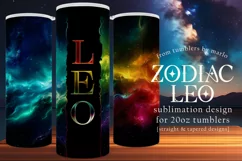 Leo Tumbler Wrap | Zodiac 20 oz PNG Design | Space d1 Product Image 1