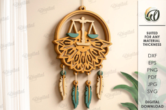 Zodiac Sign Dream Catcher Laser Cut. Libra SVG Product Image 1