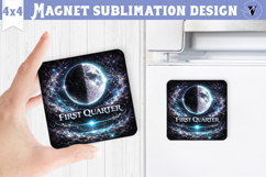 First Quarter Moon Square Magnet | Moon Phase Design Product Image 1