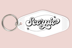 Zodiac motel keychain SVG featuring celestial and astrology-inspired artwork in a retro motel key tag style, suitable for Cricut and Silhouette projects with ready-to-use SVG, PNG, EPS, and DXF files.