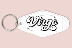 Zodiac motel keychain SVG featuring celestial and astrology-inspired artwork in a retro motel key tag style, suitable for Cricut and Silhouette projects with ready-to-use SVG, PNG, EPS, and DXF files.