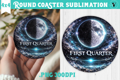First Quarter Moon Round Coaster | Moon Phase Design Product Image 1
