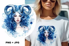 PNG sublimation Zodiac sign Aries. Astrology, esoteric, divination, witchcraft concept. Watercolor digital art
