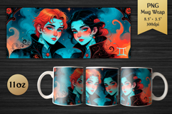 Zodiac sign Gemini. 11oz Mug Wrap sublimation design for astrology lovers, horoscope fans, or as a personalized gift for birthdays and special occasions.
