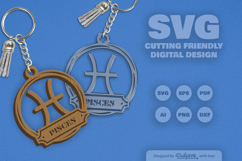 Pisces Zodiac Keychain Laser Cut SVG Product Image 2