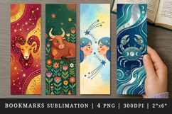 Zodiac sign bookmarks printable sublimation bookmark design Product Image 1