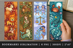 Zodiac sign bookmarks printable sublimation bookmark design Product Image 1
