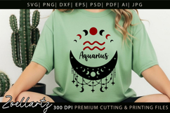 Aquarius Zodiac Sign SVG Celestial Moon T-shirt Mug Design Product Image 2