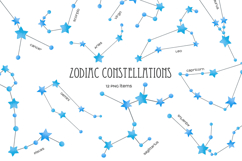 Watercolor 12 blue star Zodiac constellations Product Image 1