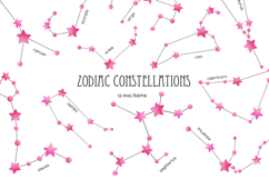 Watercolor 12 pink star Zodiac constellations Product Image 1