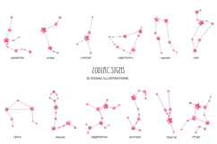 Watercolor 12 pink star Zodiac constellations Product Image 5
