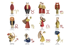 Watercolor Zodiac signs and constellation. Horoscope set Product Image 6