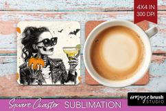 Zombie Halloween Square Coaster Spooky Season Coaster PNG Product Image 1