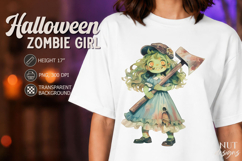 Smiling zombie Girl with Axe Watercolor Halloween clipart Product Image 1