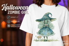 Zombie Witch Girl in forest Watercolor Halloween clipart Product Image 1