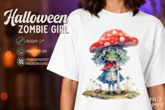 Zombie Girl with Mushroom Hat Watercolor Forest Halloween Product Image 1