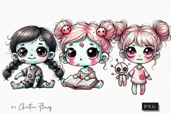 Cute Zombie Girls Clipart | Halloween PNG Product Image 1
