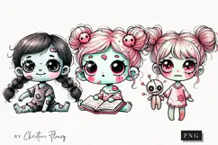 Cute Zombie Girls Clipart | Halloween PNG Product Image 1