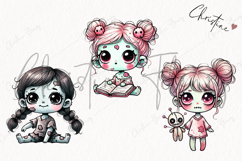 Cute Zombie Girls Clipart | Halloween PNG Product Image 3