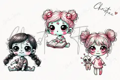 Cute Zombie Girls Clipart | Halloween PNG Product Image 3