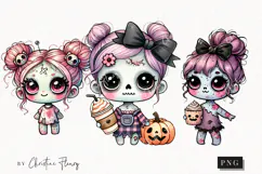 Cute Zombie Girls Clipart | Halloween PNG Product Image 1