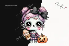 Cute Zombie Girls Clipart | Halloween PNG Product Image 2