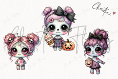 Cute Zombie Girls Clipart | Halloween PNG Product Image 3