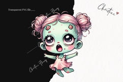 Cute Zombie Girls Clipart | Halloween PNG Product Image 2