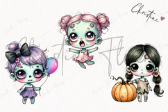 Cute Zombie Girls Clipart | Halloween PNG Product Image 3