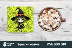 Halloween cute witch square coaster | Halloween coaster PNG Product Image 1
