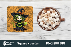 Halloween cute witch square coaster | Halloween coaster PNG Product Image 1