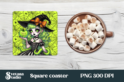 Halloween cute witch square coaster | Halloween coaster PNG Product Image 1