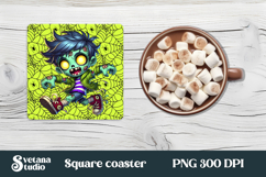 Halloween cute zombie square coaster | Halloween coaster PNG Product Image 1