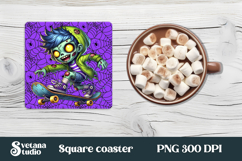 Halloween cute zombie square coaster | Halloween coaster PNG Product Image 1